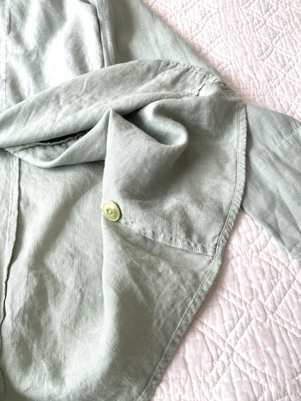 Flax 100% Sage Green Linen Button Front Tunic Shirt Top Long Sleeve Size L - Picture 14 of 16